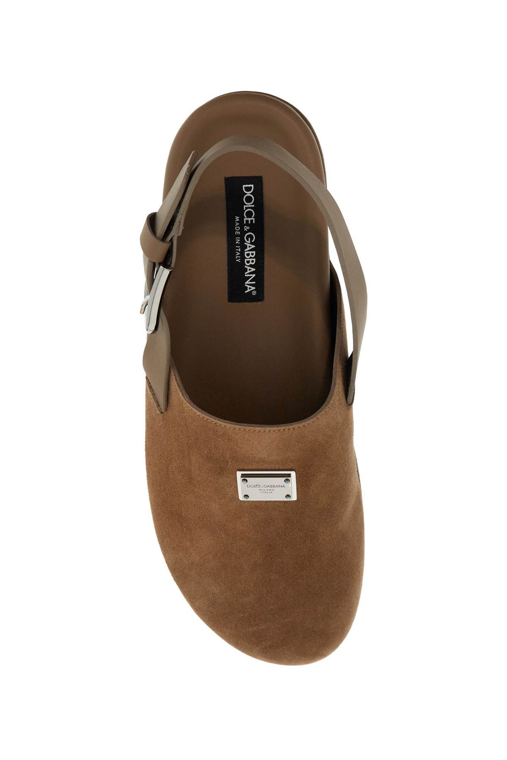 Dolce & Gabbana Suede Leather Clogs With Logo Plate