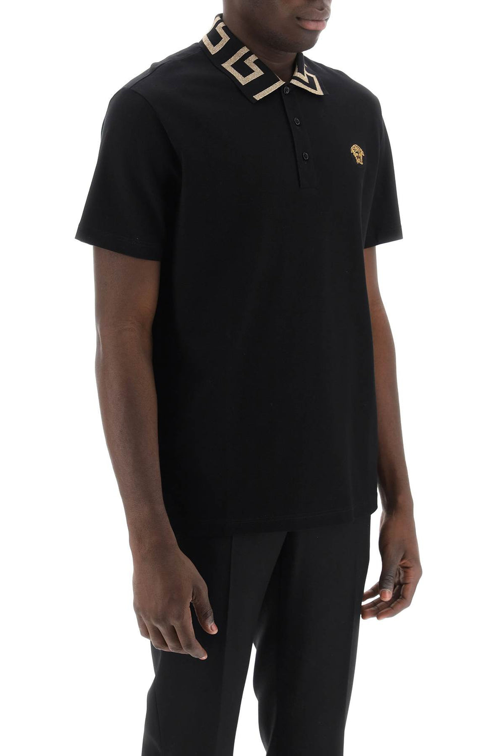 Versace Regular Fit Polo Shirt With Greca Collar