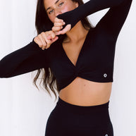 Astoria LIVE LUXE Front Crossed Sleeve Crop - Black