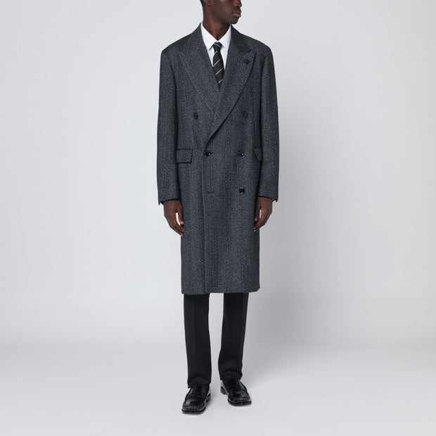 Lardini Grey Herringbone Double-breasted Coat