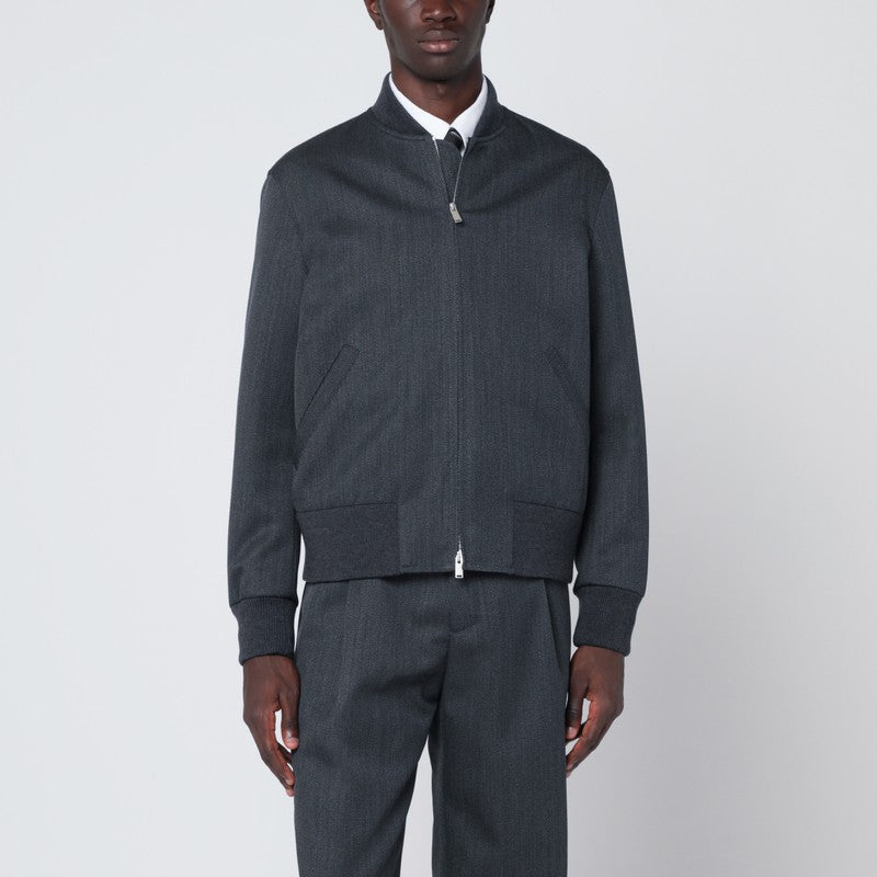 Lardini Grey Wool Zip Bomber