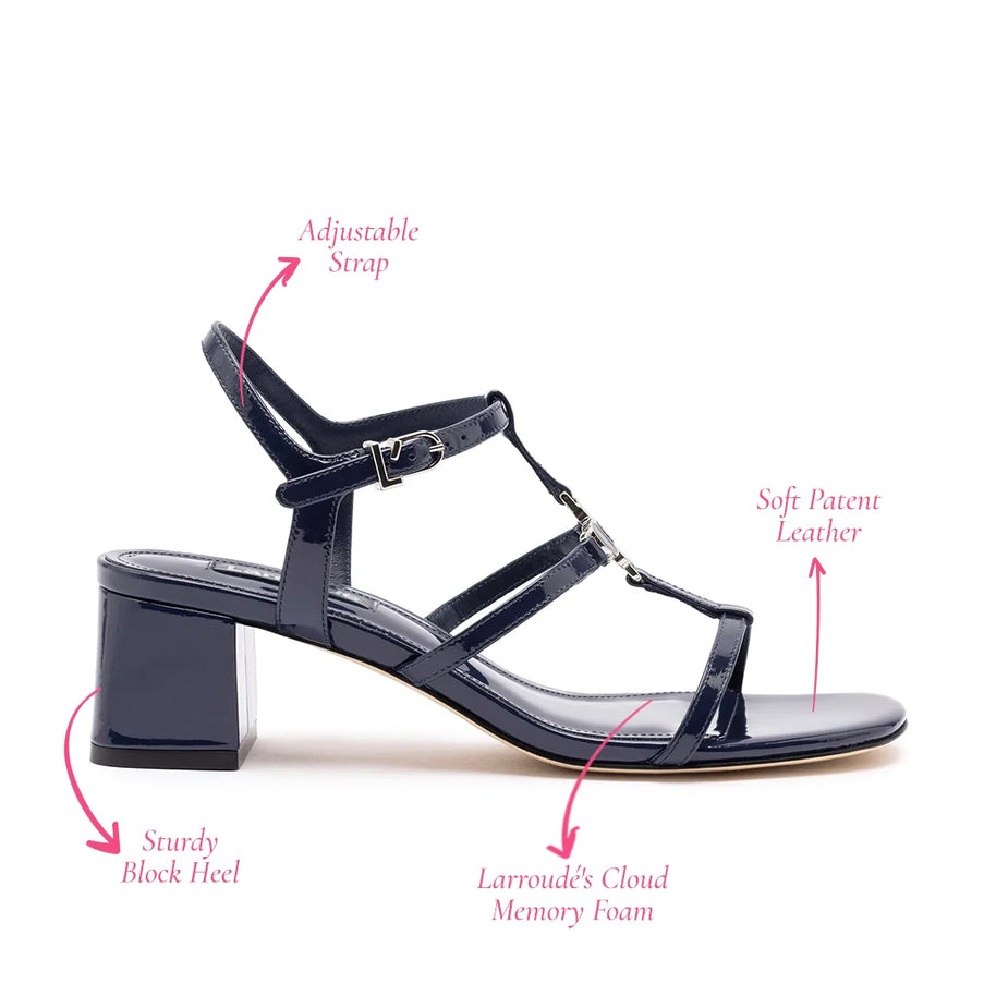 Larroude Hana Block In Navy Patent Leather