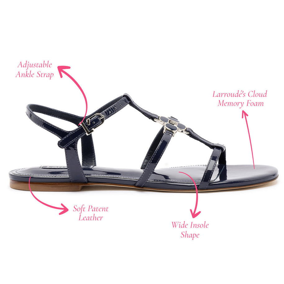 Larroude Hana Flat In Navy Patent Leather
