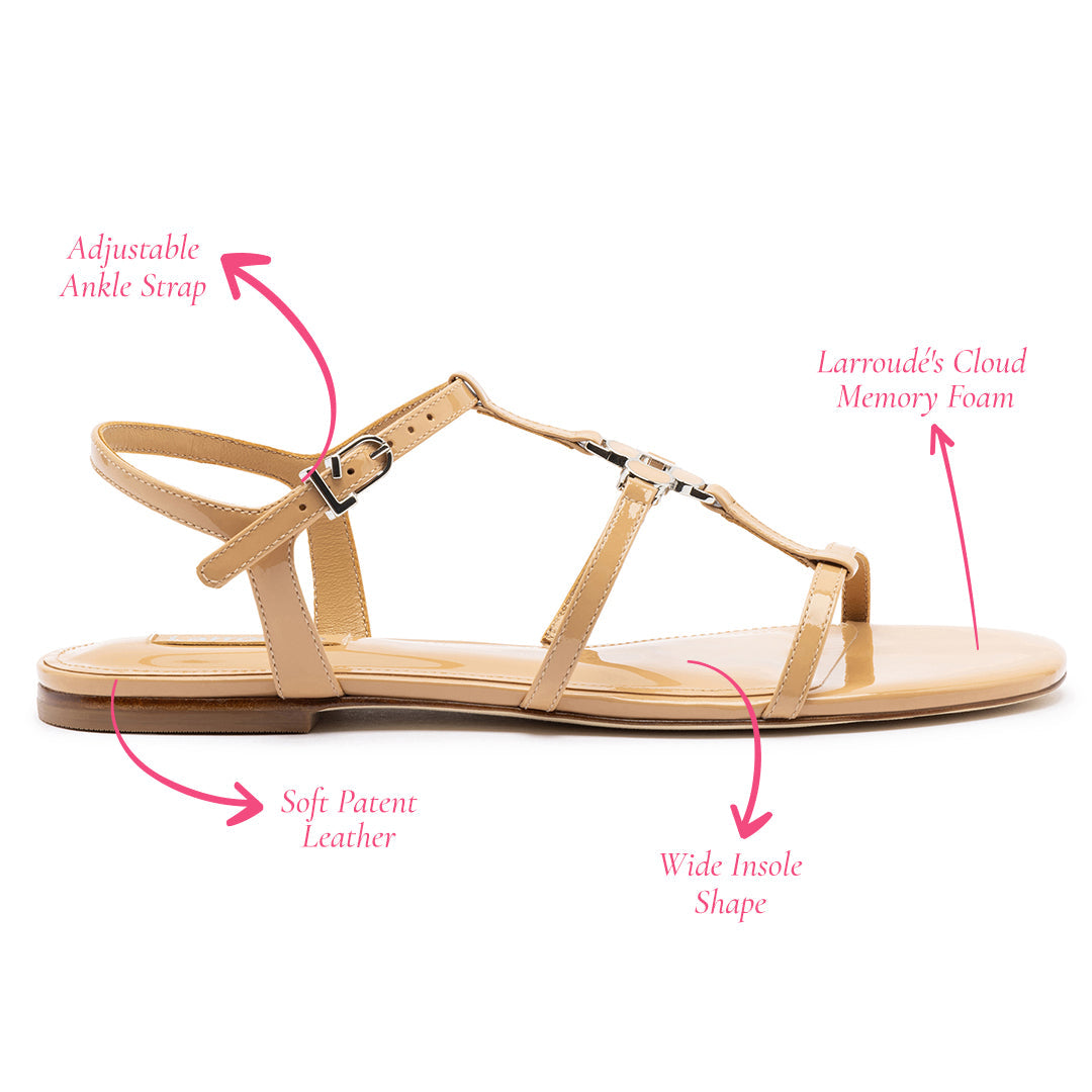 Larroude Hana Flat In Tan Patent Leather