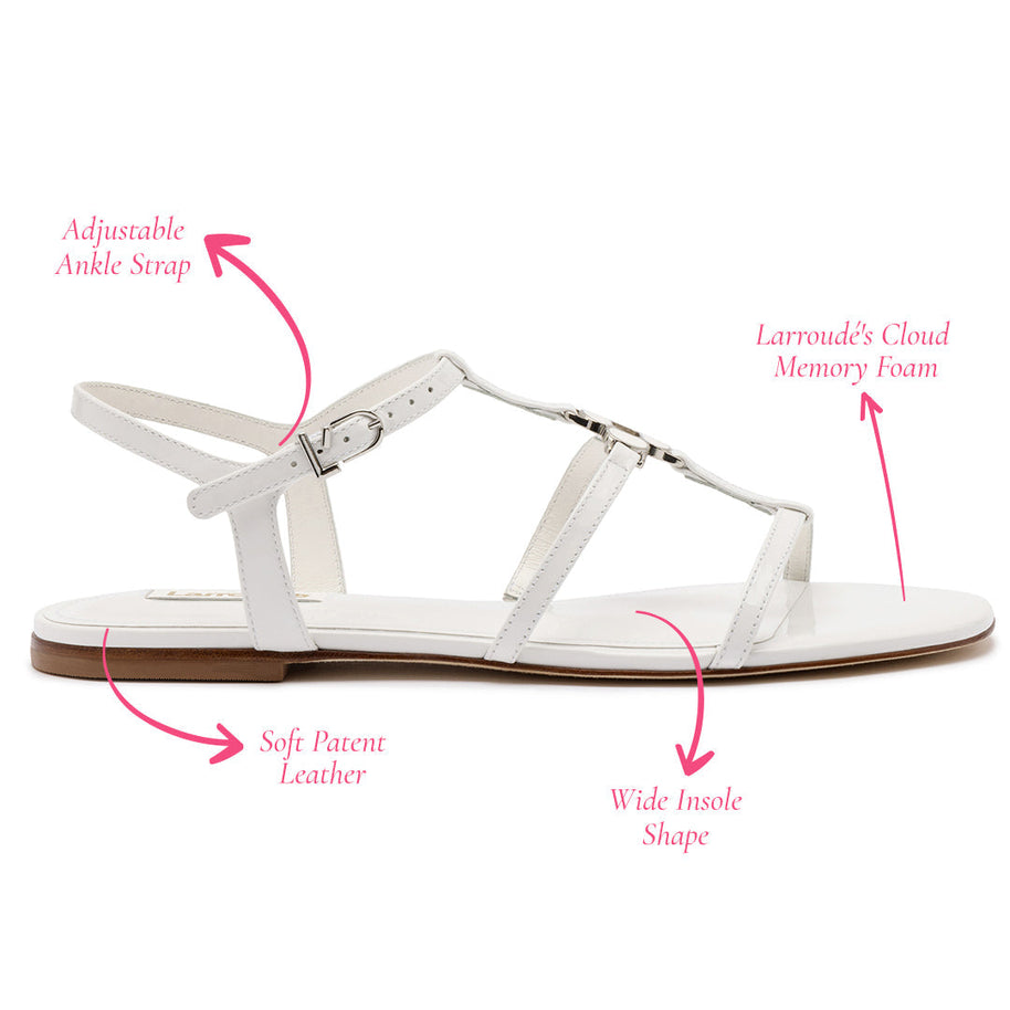Larroude Hana Flat In White Patent Leather