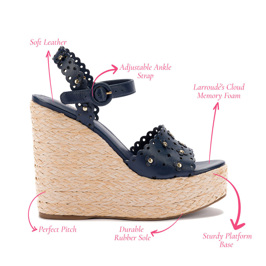 Larroude Jasmine Wedge In Navy Leather