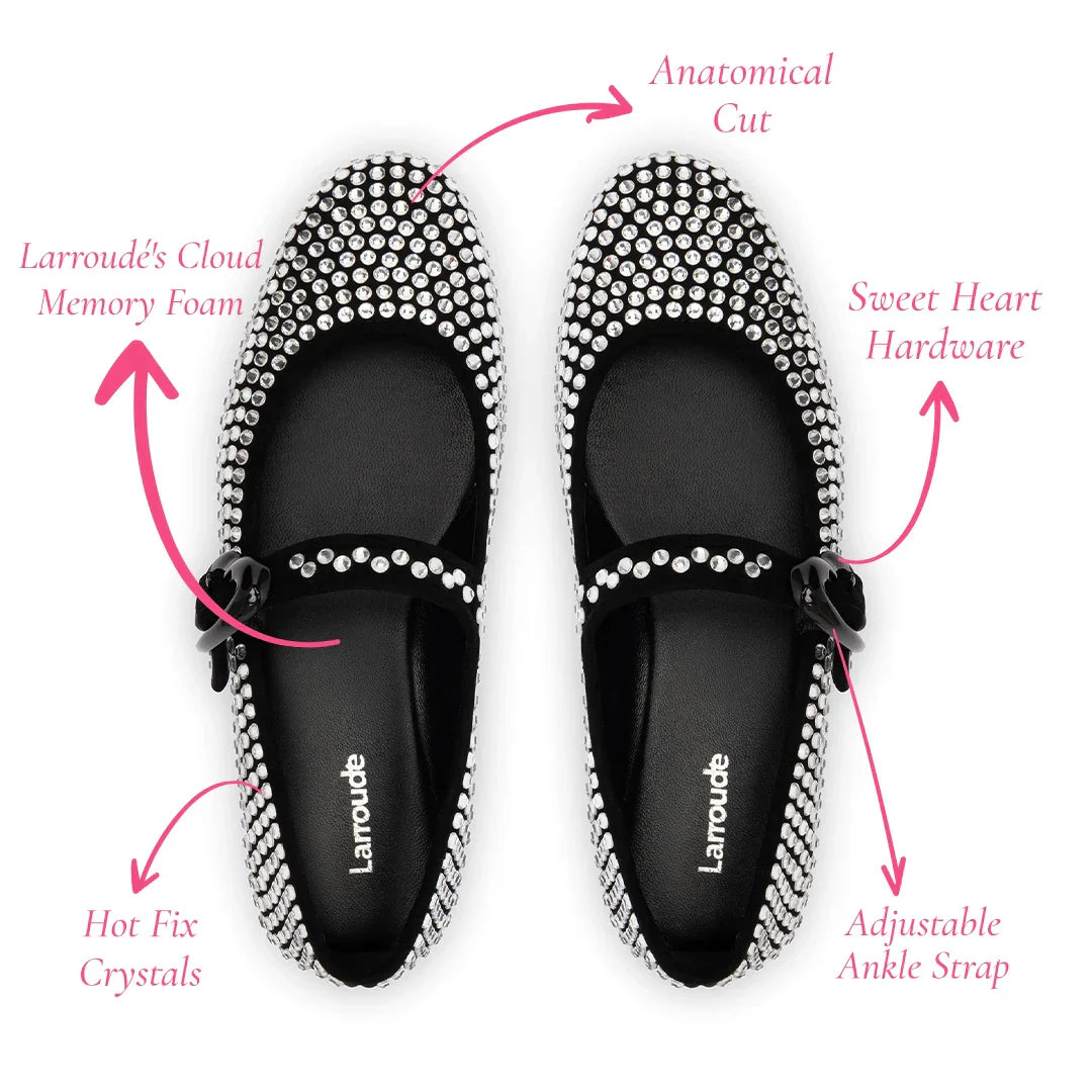 Larroude Verona Ballet Flat Crystal In Black Suede