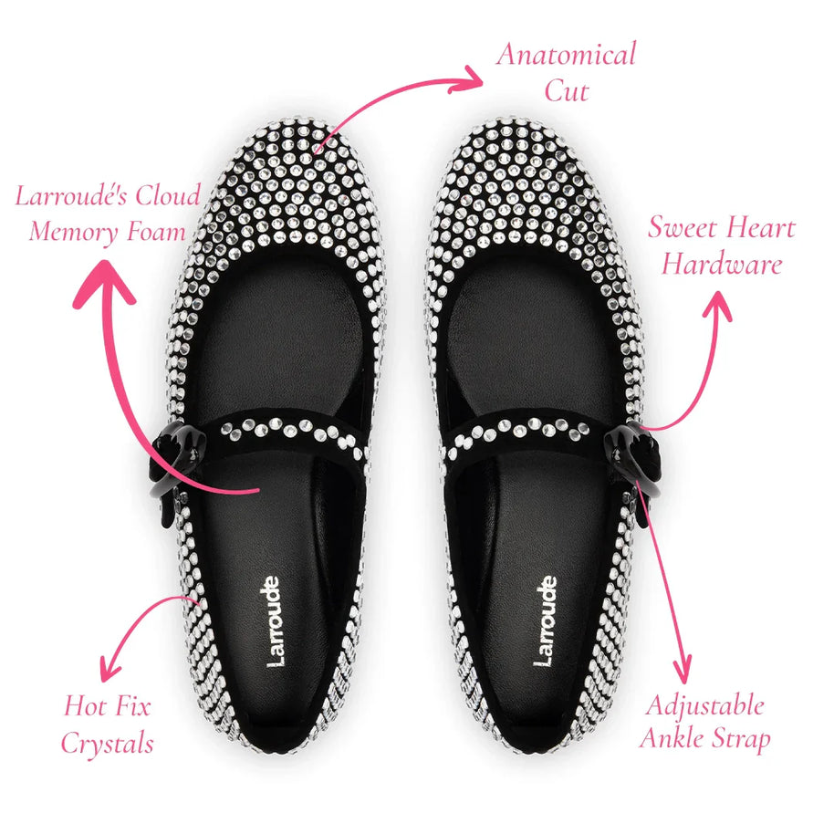 Larroude Verona Ballet Flat Crystal In Black Suede