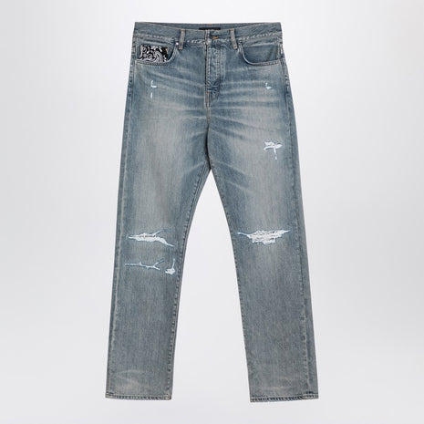 AMIRI Straight Jeans With Rips Antique Indigo