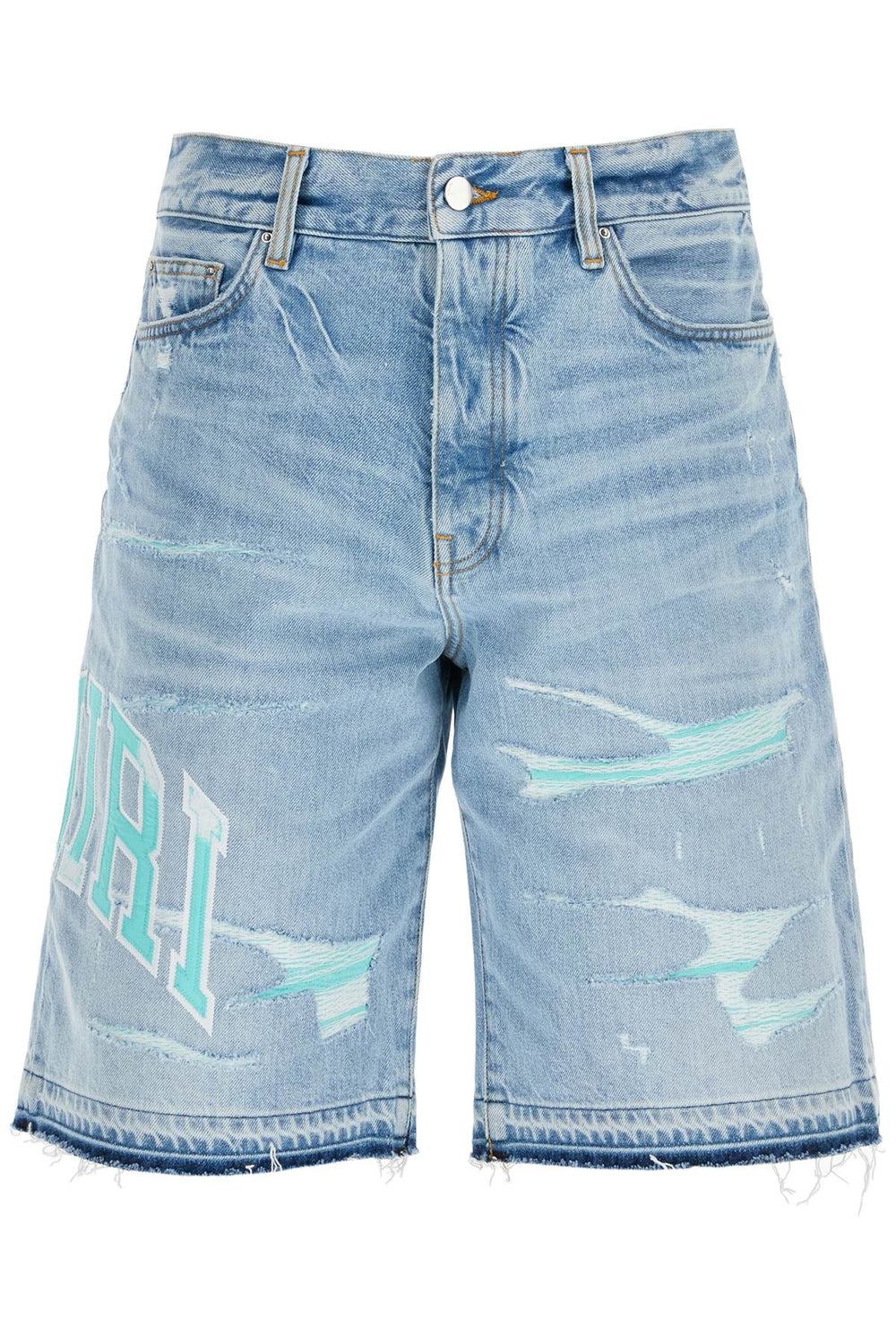 Amiri Denim Varsity Logo Bermuda Shorts