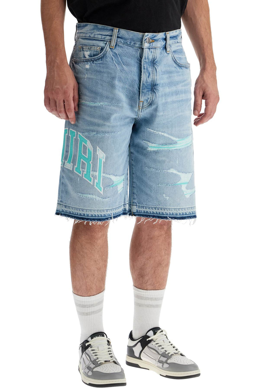 Amiri Denim Varsity Logo Bermuda Shorts