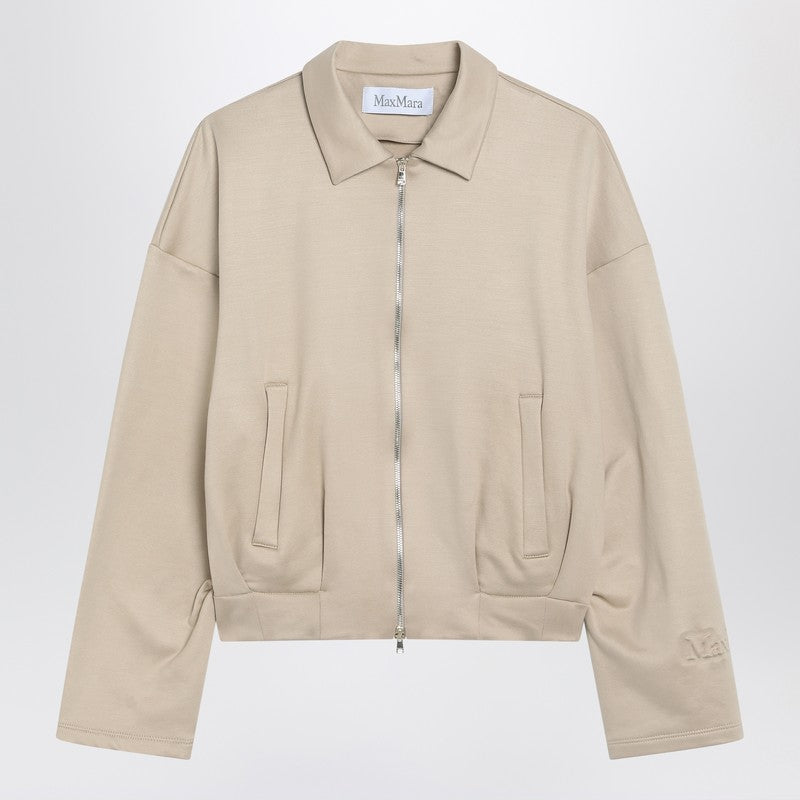 Max Mara Beige Cropped Sweatshirt In Silk Blend