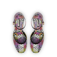 Larroude Ari Pump In Black Mixed Flowers Print Saffiano Patent Leather