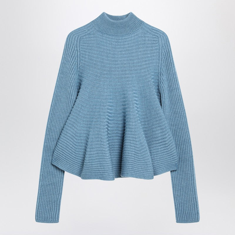 Sportmax Baby-doll Blue Knit Top In Wool