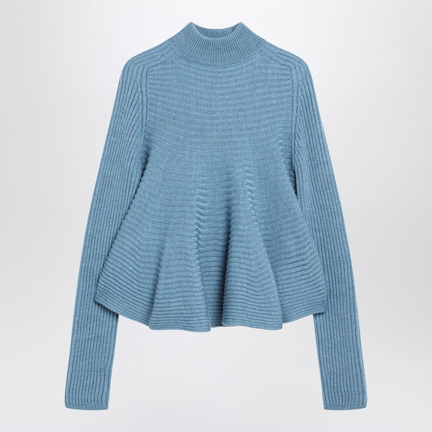 Sportmax Baby-doll Blue Knit Top In Wool