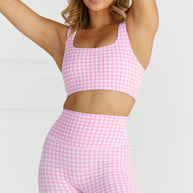 Astoria LUXE BALANCE Ruched Sports Crop - Pink Gingham
