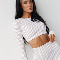 Astoria LUXE BALANCE Staple Sleeved Crop - Beige Gingham