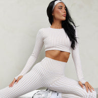 Astoria LUXE BALANCE Staple Sleeved Crop - Beige Gingham