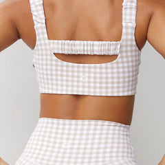 Astoria LUXE BALANCE Ruched Sports Crop - Beige Gingham