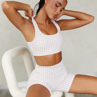 Astoria LUXE BALANCE Ruched Sports Crop - Beige Gingham