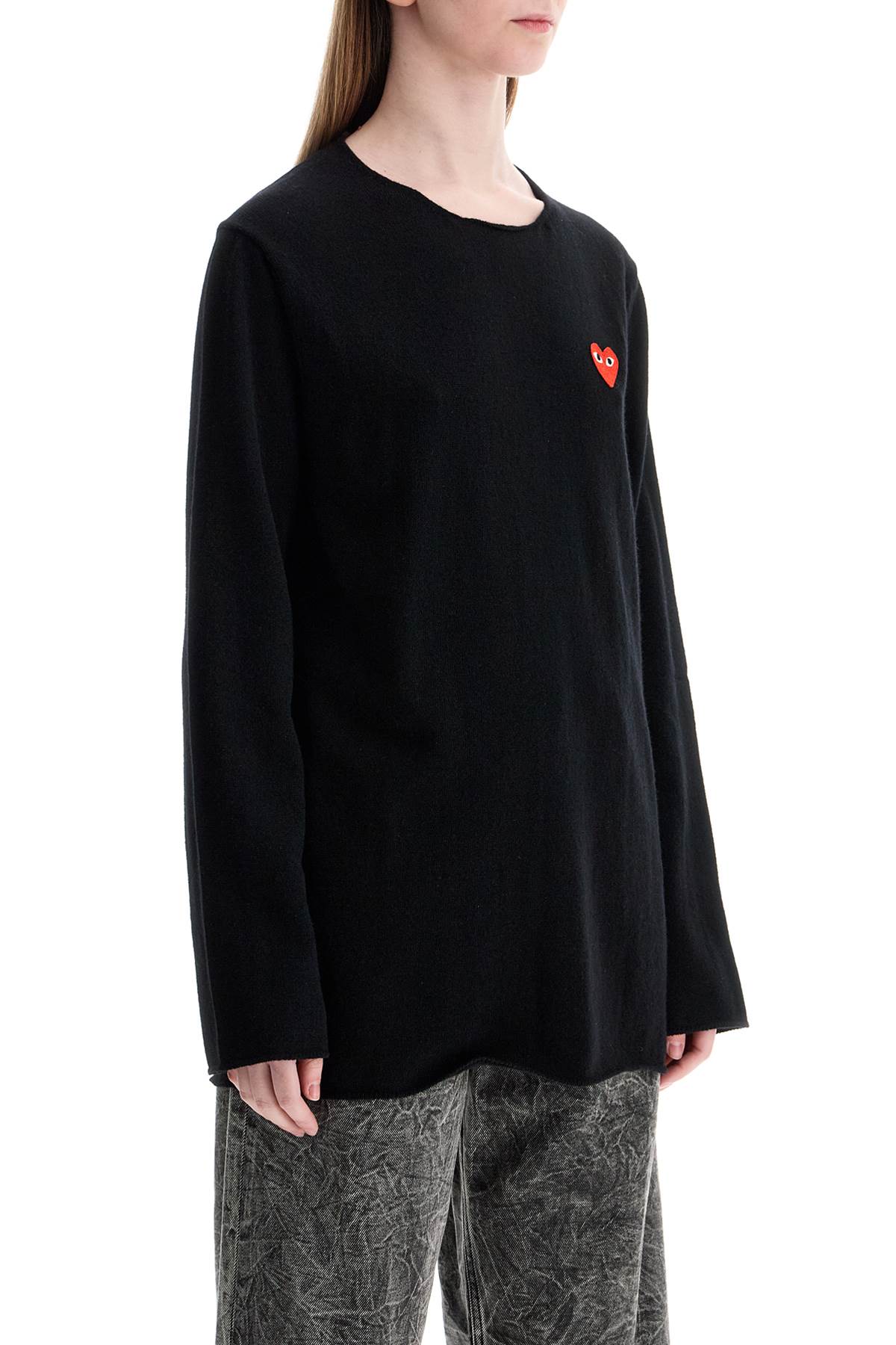 Comme Des Garcons Play Black Wool Sweater With Red Heart Logo