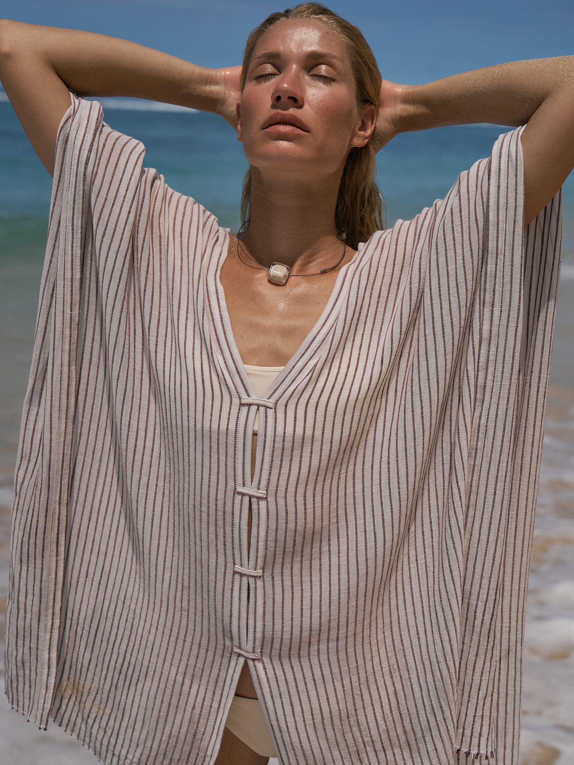 The Handloom Ava Kimono - Burgundy Stripes