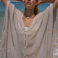 The Handloom Ava Kimono - Burgundy Stripes