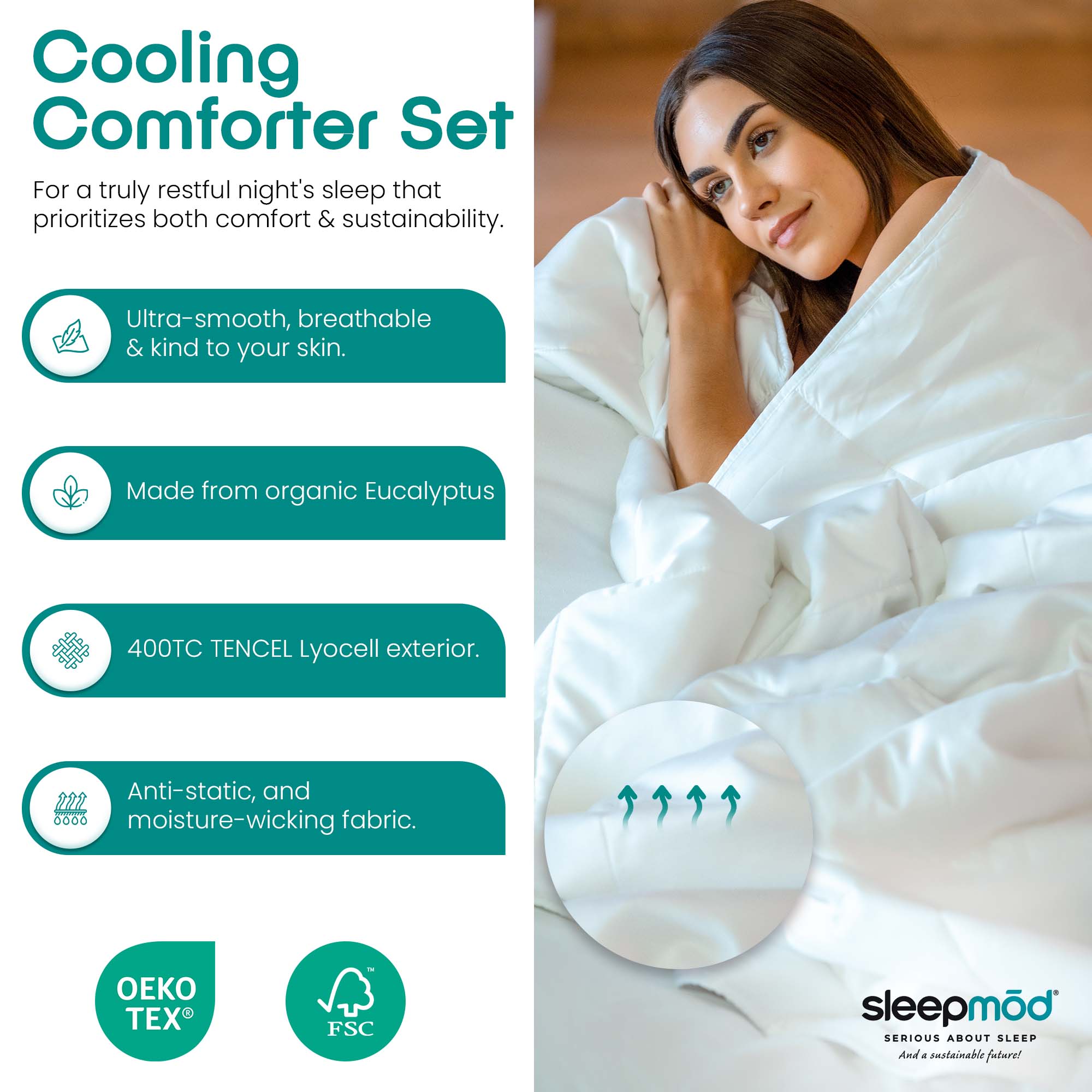Ecobrands Cooling Comforter Set – Temperature-Regulating Eucalyptus Silk Comforter & Pillow Shams