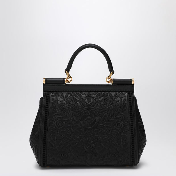 Dolce & Gabbana Black Embroidered Handbag Sicily Medium