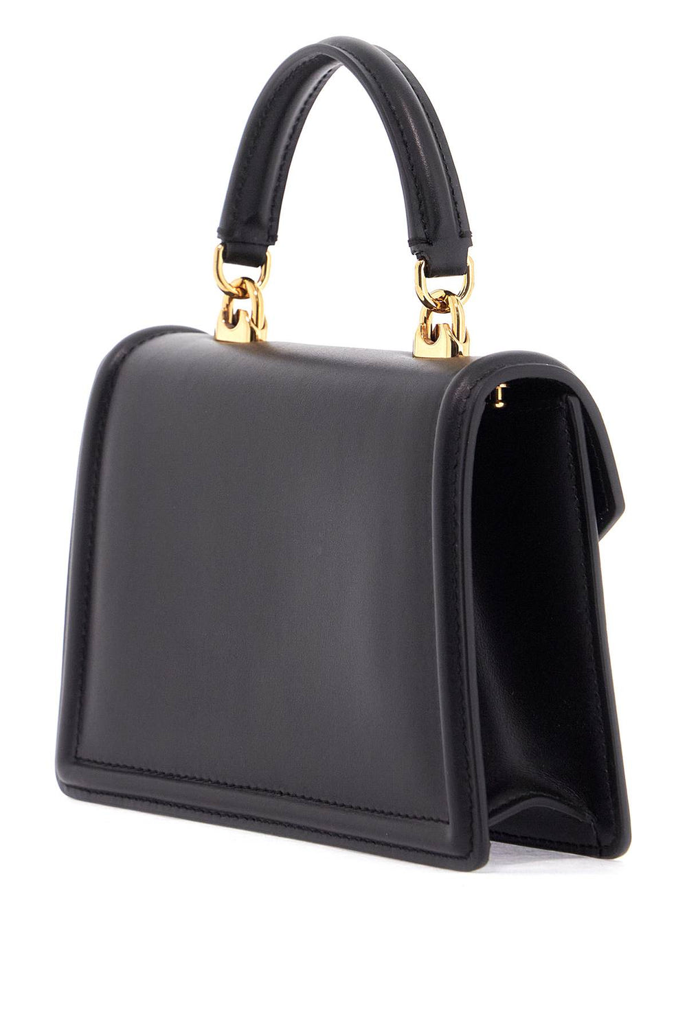 Dolce & Gabbana Black Calfskin Shoulder Bag With Rhinestone Details And Gold Chain