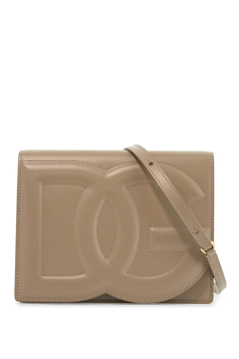 Dolce & Gabbana Dg Logo Taupe Calfskin Crossbody Bag With Adjustable Strap