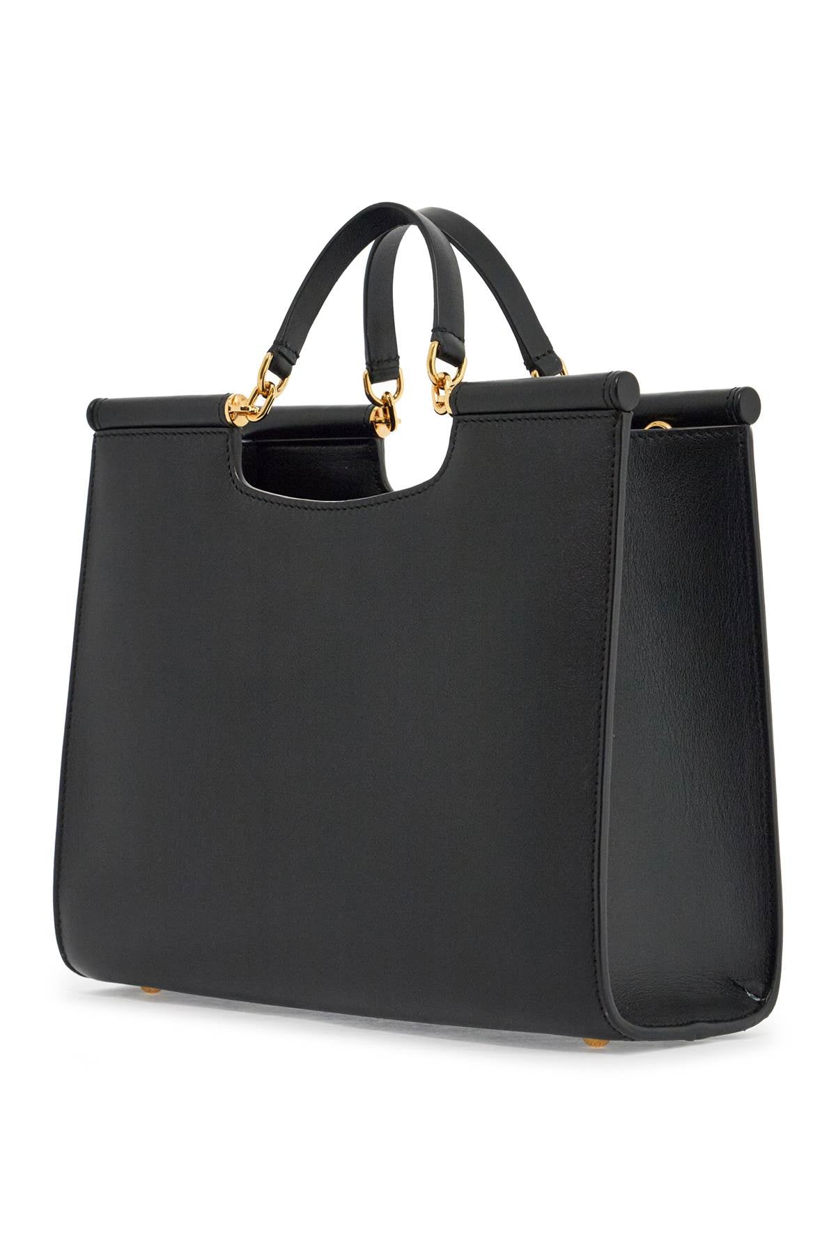 Dolce & Gabbana Black Calfskin Tote Bag With Adjustable Shoulder Strap