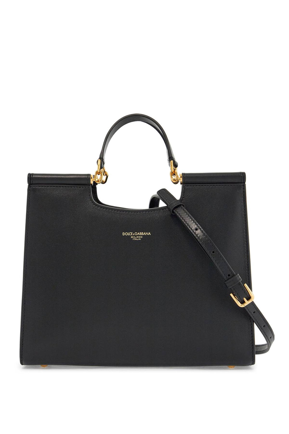 Dolce & Gabbana Black Calfskin Tote Bag With Adjustable Shoulder Strap