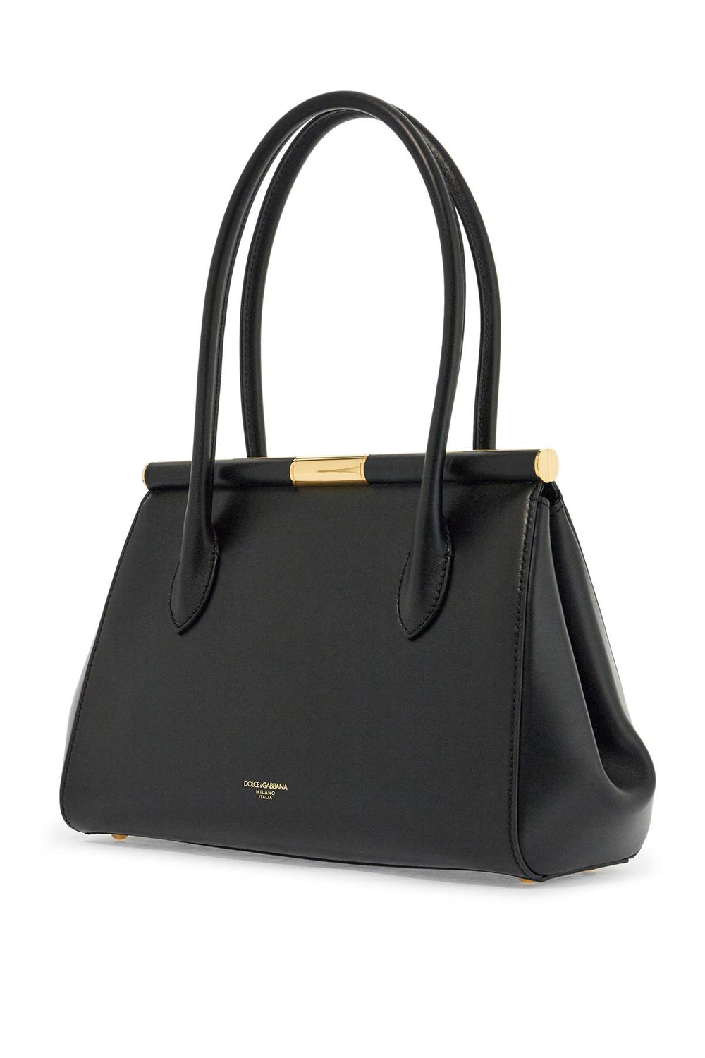 Dolce & Gabbana Black Calfskin Handbag With Snap Closure