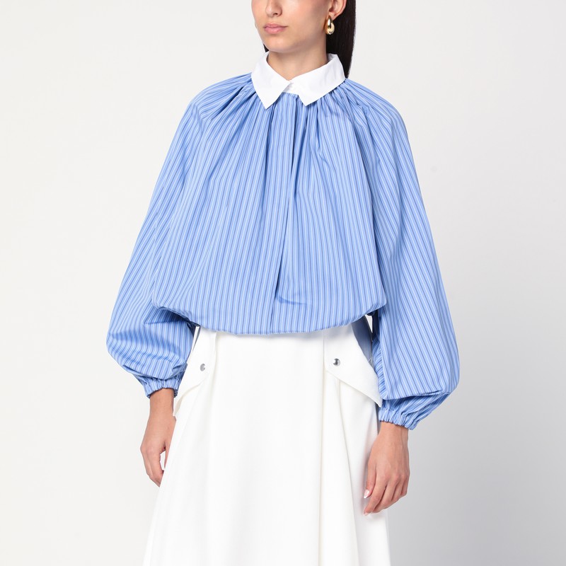 Patou Striped Balloon-sleeve Shirt In Light Blue