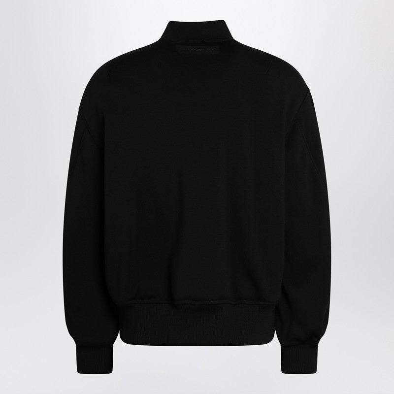 Givenchy Black Leather Bomber Jacket With Wool Sleeves