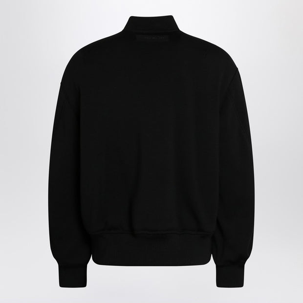 Givenchy Black Leather Bomber Jacket With Wool Sleeves