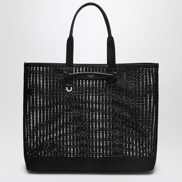 Dolce & Gabbana Adamo Shopping Bag In Black Woven Mesh