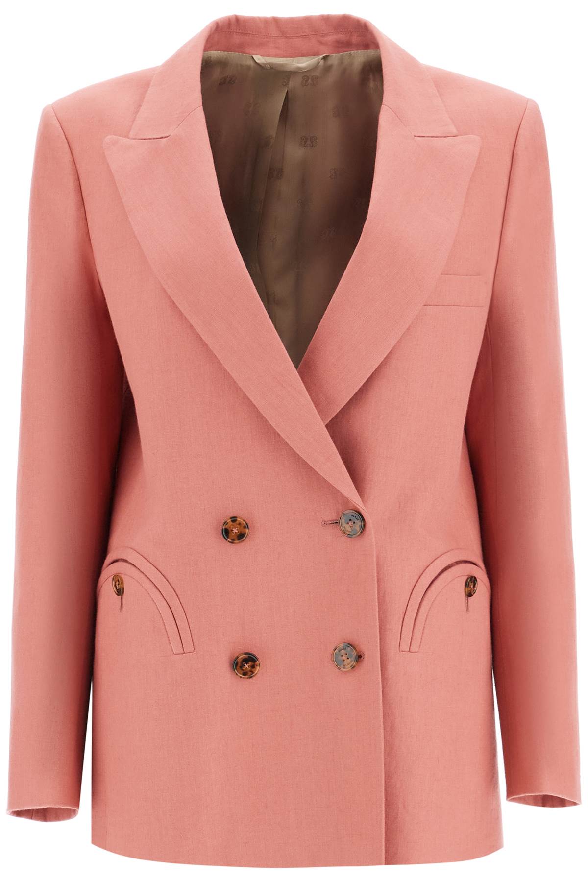 Blaze Milano Coral Linen Single-breasted Blazer With Tortoise Style Buttons