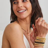Zoe Lev Black And Gold Mixed Bead Bracelet Stack