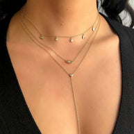 Zoe Lev 14k Gold Bezel Diamond Lariat Necklace