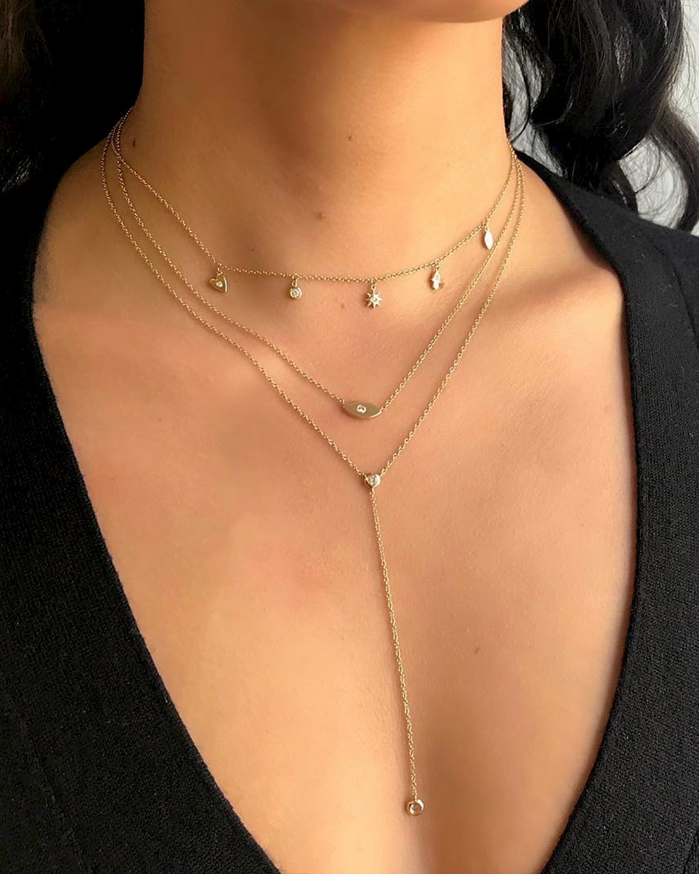 Zoe Lev 14k Gold Bezel Diamond Lariat Necklace