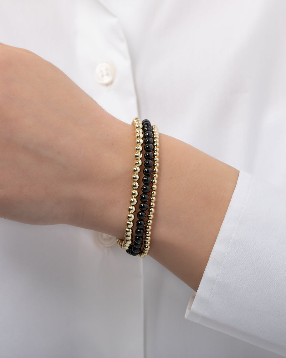 Zoe Lev Black And Gold Mixed Bead Bracelet Stack
