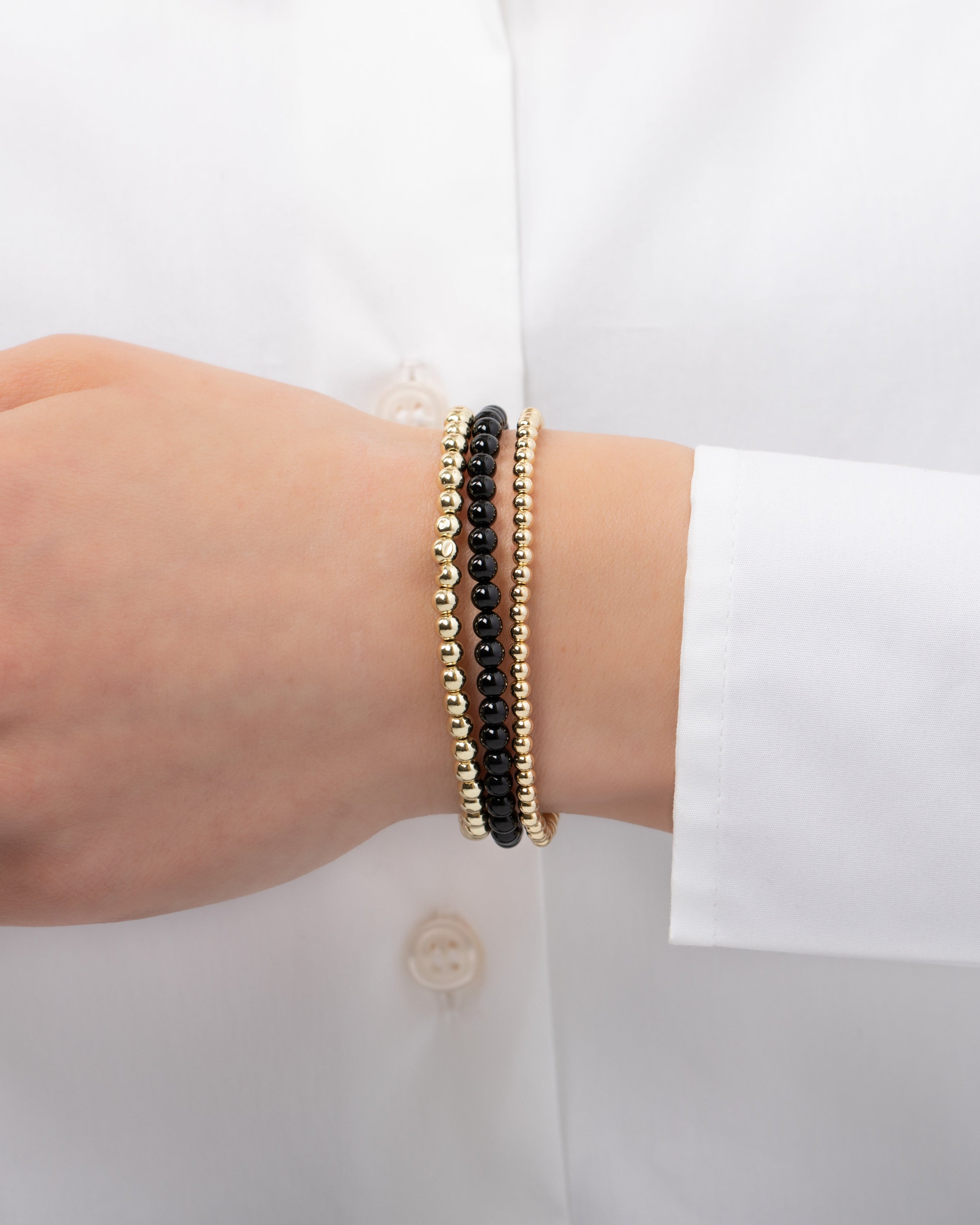 Zoe Lev Black And Gold Mixed Bead Bracelet Stack
