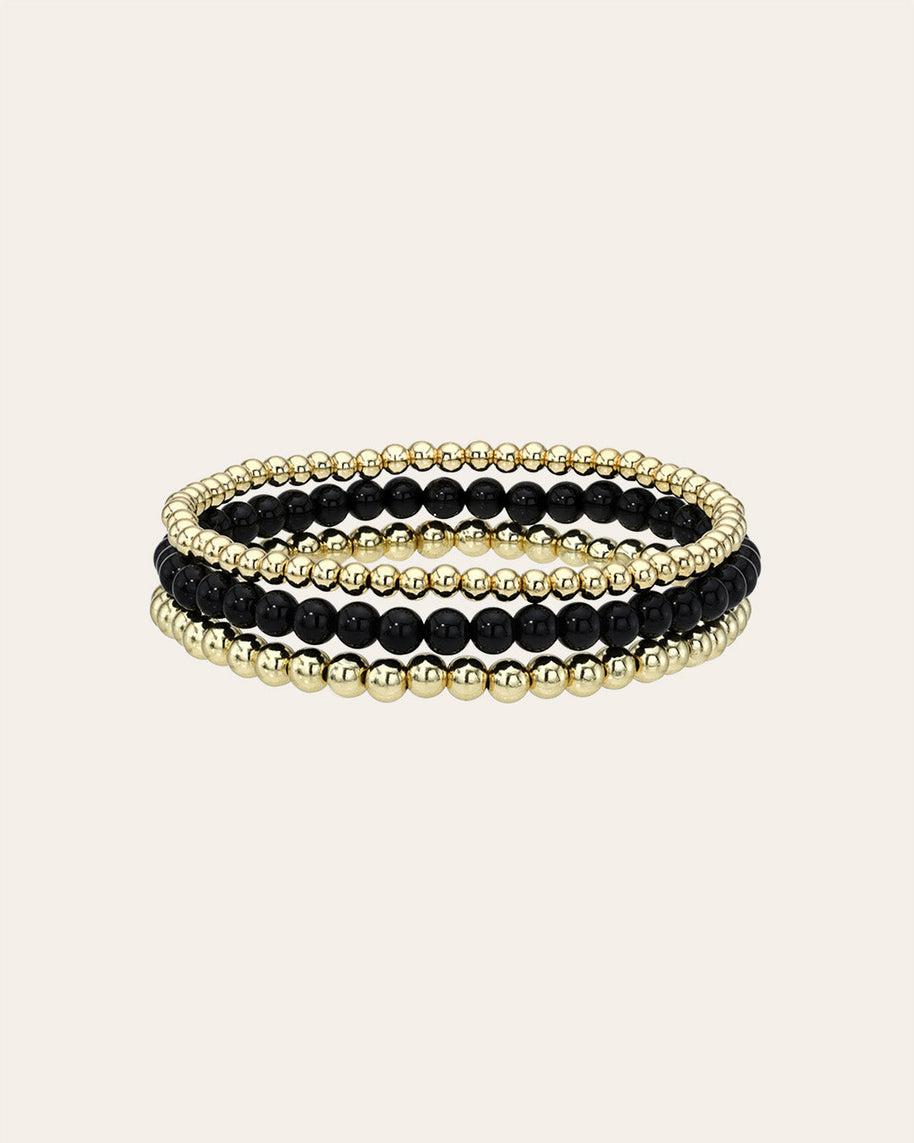 Zoe Lev Black And Gold Mixed Bead Bracelet Stack