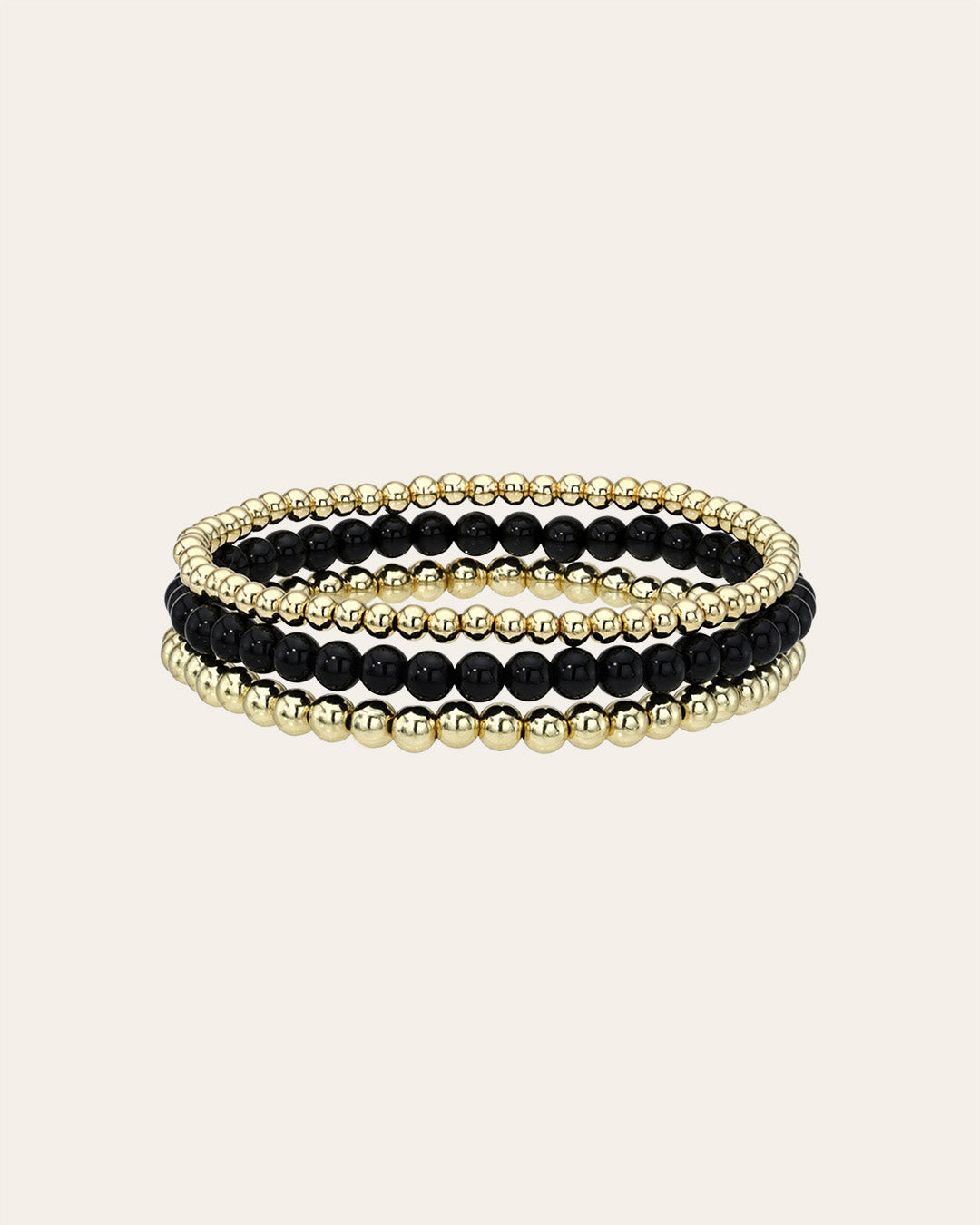 Zoe Lev Black And Gold Mixed Bead Bracelet Stack