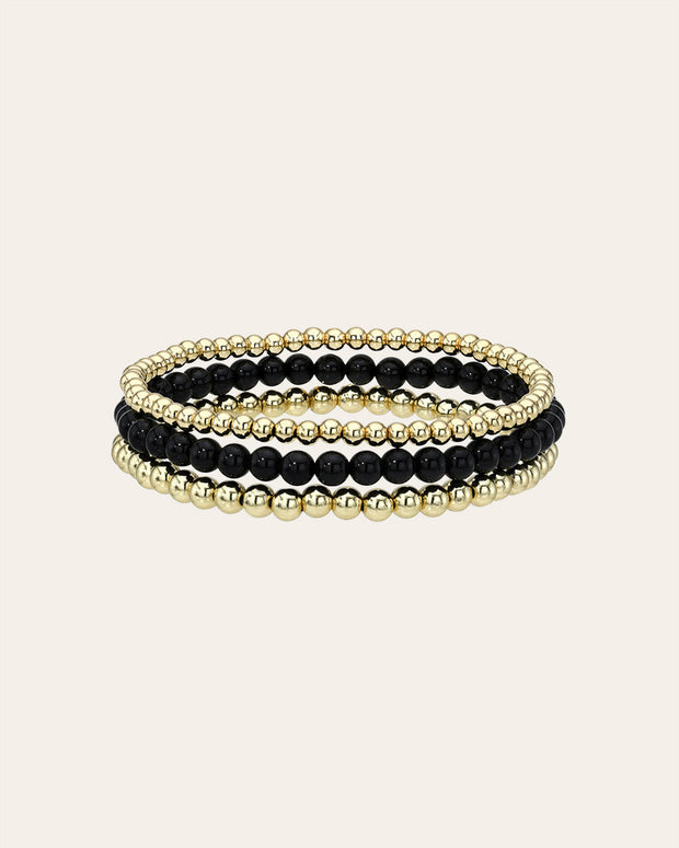 Zoe Lev Black And Gold Mixed Bead Bracelet Stack