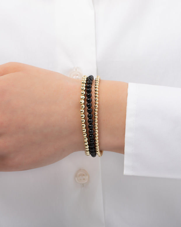 Zoe Lev Black And Gold Mixed Bead Bracelet Stack