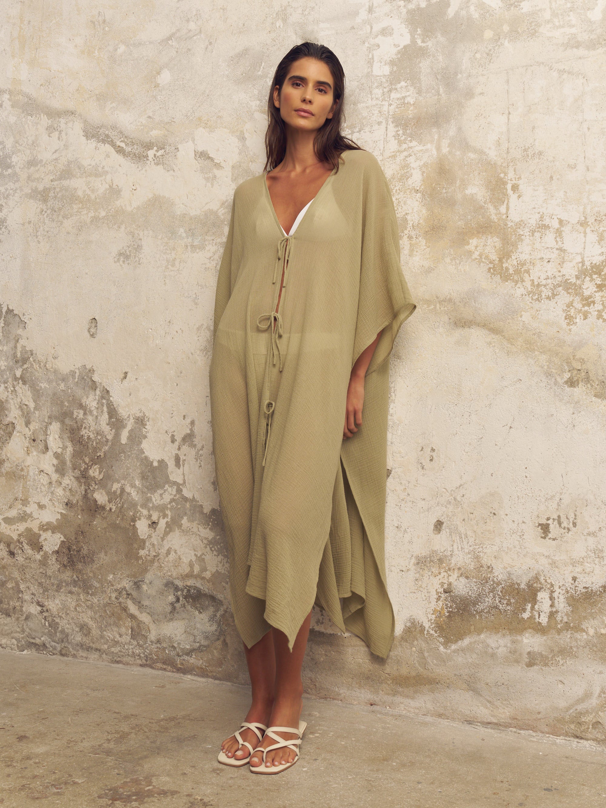 Bodrum Ties Kaftan - Khaki Green
