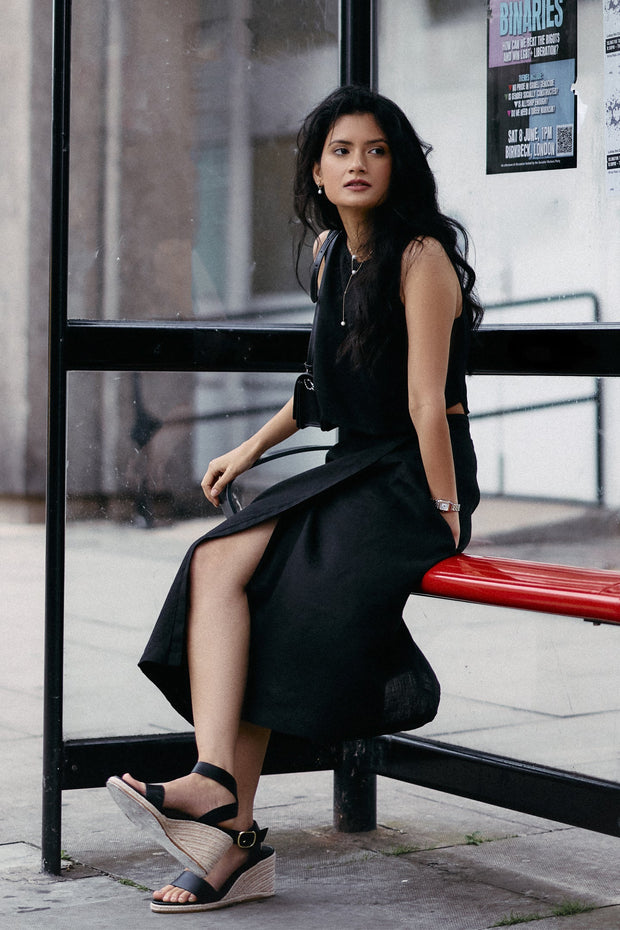 Overlap Midi Skirt In Black